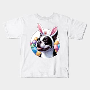 Boston Terrier in Bunny Ears Celebrates Easter Joy Kids T-Shirt